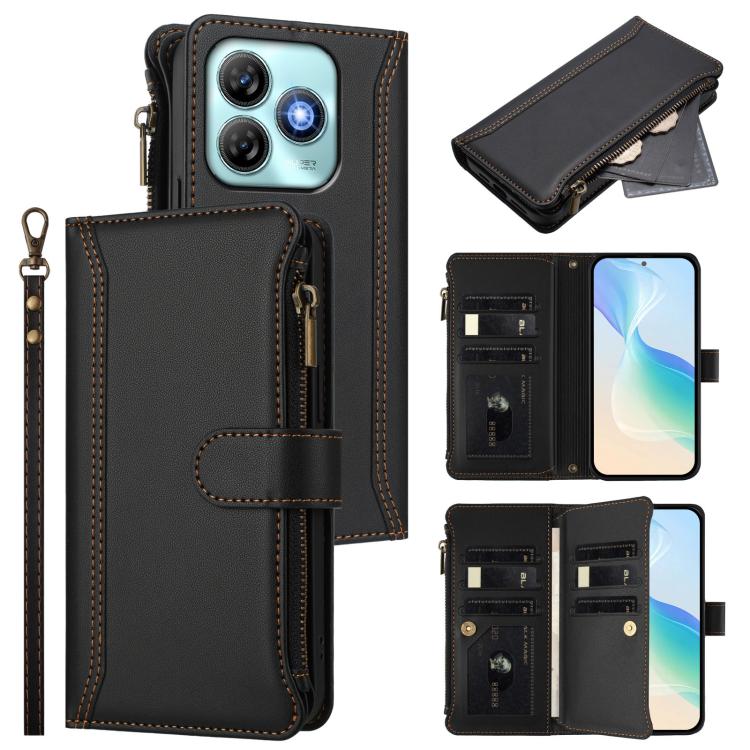 Magnetic Closure 9 Card Slots Zipper Leather Case with Hand Strap, For ZTE Nubia Red Magic / 10 Pro / 10 Pro+, For ZTE Blade V60 Vita / V60 Design, For ZTE Blade A75 5G / Nubia Focus 5G, For ZTE Blade A75 4G, For ZTE Blade A35 / A55                    ...