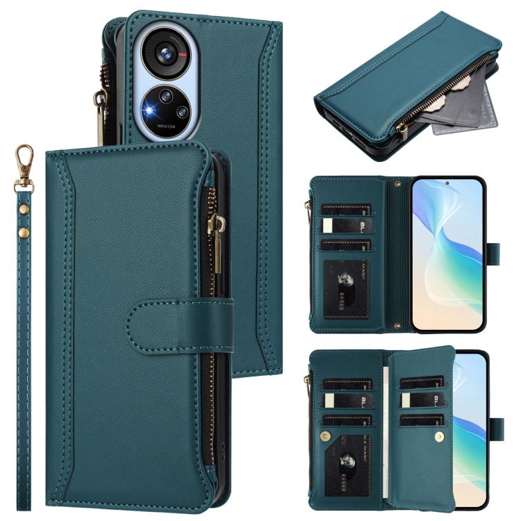 Magnetic Closure 9 Card Slots Zipper Leather Case with Hand Strap, For ZTE Nubia Red Magic / 10 Pro / 10 Pro+, For ZTE Blade V60 Vita / V60 Design, For ZTE Blade A75 5G / Nubia Focus 5G, For ZTE Blade A75 4G, For ZTE Blade A35 / A55                    ...