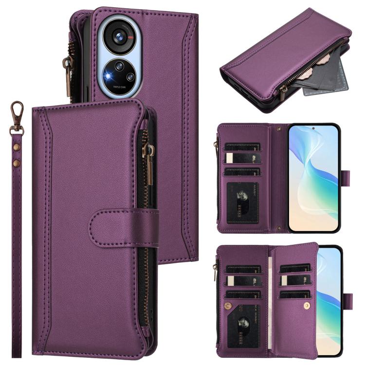 Magnetic Closure 9 Card Slots Zipper Leather Case with Hand Strap, For ZTE Nubia Red Magic / 10 Pro / 10 Pro+, For ZTE Blade V60 Vita / V60 Design, For ZTE Blade A75 5G / Nubia Focus 5G, For ZTE Blade A75 4G, For ZTE Blade A35 / A55                    ...