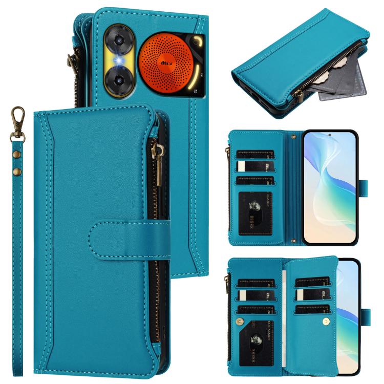 Magnetic Closure 9 Card Slots Zipper Leather Case with Hand Strap, For ZTE Nubia P7 Pro 5G/Optus X Value 5G, For ZTE Nubia P9 Pro 5G/Optus X Pro 2 5G, For ZTE nubia RedMagic 11 Air, For ZTE Blade A75 Pro/Telstra T-Elite 5G, For ZTE Blade A76 4G        ...