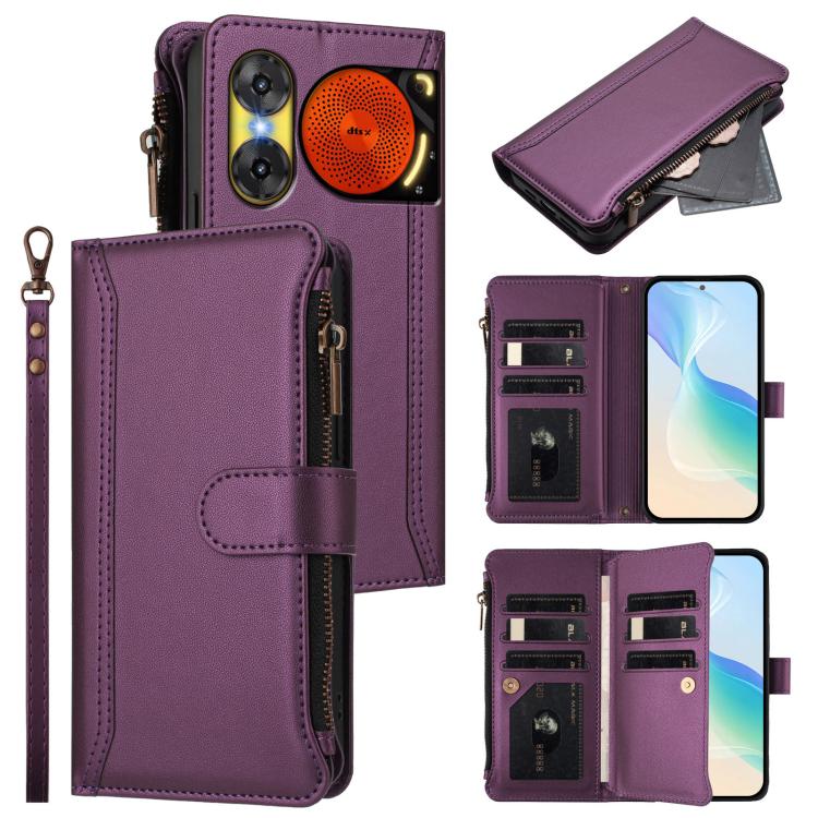 Magnetic Closure 9 Card Slots Zipper Leather Case with Hand Strap, For ZTE Nubia P7 Pro 5G/Optus X Value 5G, For ZTE Nubia P9 Pro 5G/Optus X Pro 2 5G, For ZTE nubia RedMagic 11 Air, For ZTE Blade A75 Pro/Telstra T-Elite 5G, For ZTE Blade A76 4G        ...