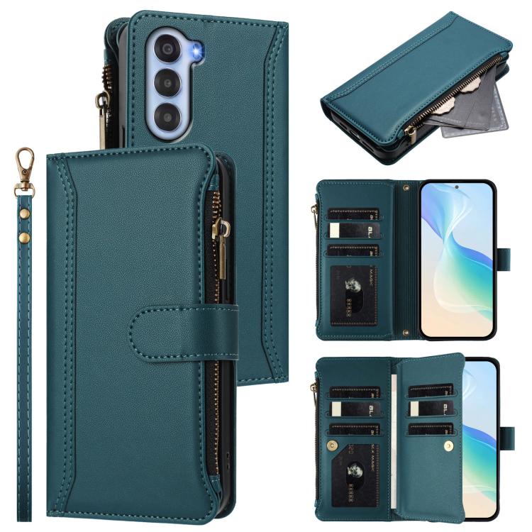Magnetic Closure 9 Card Slots Zipper Leather Case with Hand Strap, For ZTE Nubia P7 Pro 5G/Optus X Value 5G, For ZTE Nubia P9 Pro 5G/Optus X Pro 2 5G, For ZTE nubia RedMagic 11 Air, For ZTE Blade A75 Pro/Telstra T-Elite 5G, For ZTE Blade A76 4G        ...