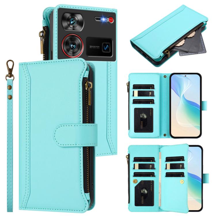 Magnetic Closure 9 Card Slots Zipper Leather Case with Hand Strap, For ZTE Nubia Red Magic / 10 Pro / 10 Pro+, For ZTE Blade V60 Vita / V60 Design, For ZTE Blade A75 5G / Nubia Focus 5G, For ZTE Blade A75 4G, For ZTE Blade A35 / A55                    ...