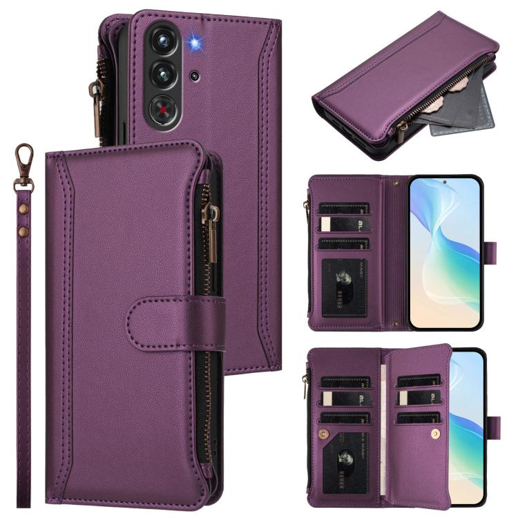 Magnetic Closure 9 Card Slots Zipper Leather Case with Hand Strap, For ZTE Nubia Red Magic / 10 Pro / 10 Pro+, For ZTE Blade V60 Vita / V60 Design, For ZTE Blade A75 5G / Nubia Focus 5G, For ZTE Blade A75 4G, For ZTE Blade A35 / A55                    ...