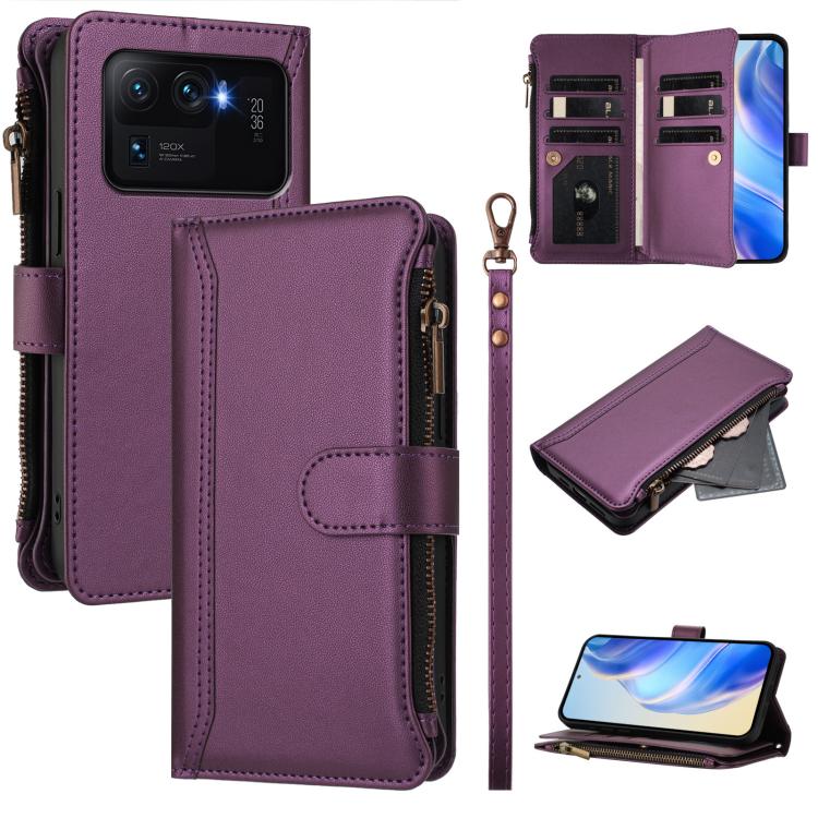 Magnetic Closure 9 Card Slots Zipper Leather Case with Hand Strap, For Xiaomi 12T / 12T Pro / Redmi K50 Ultra, For Xiaomi 12S Ultra, For Xiaomi 12 Pro / 12S Pro, For Xiaomi 12 / 12X / 12S, For Xiaomi 12 Lite, For Xiaomi Poco C40 / Redmi 10C            ...