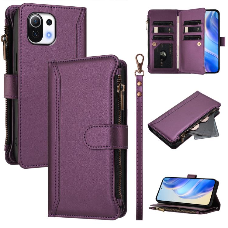 Magnetic Closure 9 Card Slots Zipper Leather Case with Hand Strap, For Xiaomi 12T / 12T Pro / Redmi K50 Ultra, For Xiaomi 12S Ultra, For Xiaomi 12 Pro / 12S Pro, For Xiaomi 12 / 12X / 12S, For Xiaomi 12 Lite, For Xiaomi Poco C40 / Redmi 10C            ...