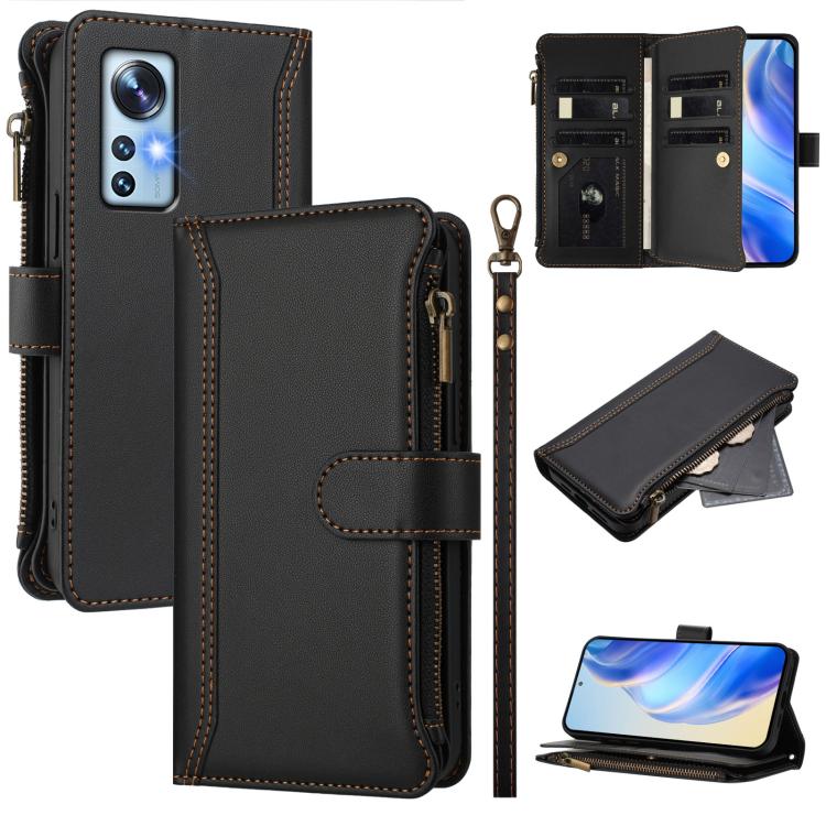 Magnetic Closure 9 Card Slots Zipper Leather Case with Hand Strap, For Xiaomi 12T / 12T Pro / Redmi K50 Ultra, For Xiaomi 12S Ultra, For Xiaomi 12 Pro / 12S Pro, For Xiaomi 12 / 12X / 12S, For Xiaomi 12 Lite, For Xiaomi Poco C40 / Redmi 10C            ...