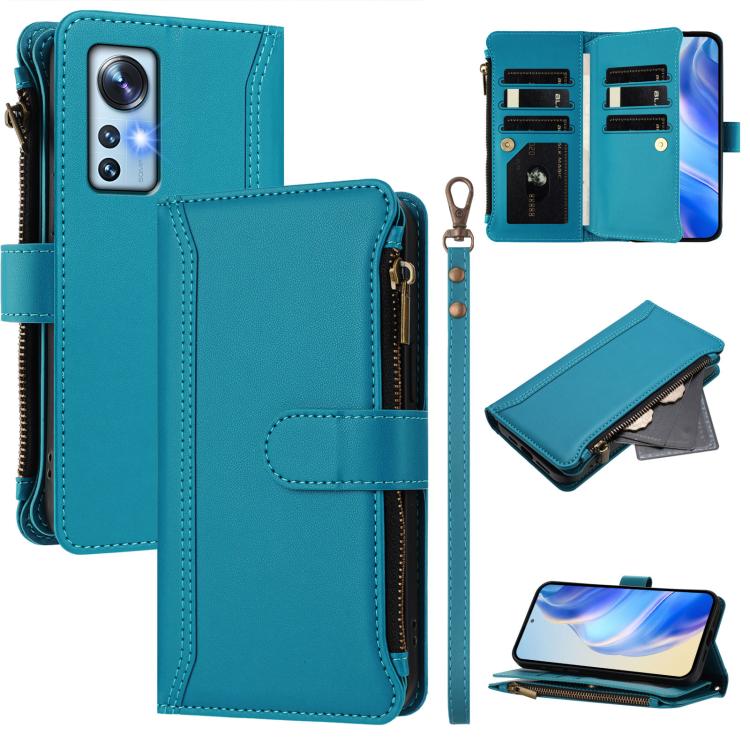 Magnetic Closure 9 Card Slots Zipper Leather Case with Hand Strap, For Xiaomi 12T / 12T Pro / Redmi K50 Ultra, For Xiaomi 12S Ultra, For Xiaomi 12 Pro / 12S Pro, For Xiaomi 12 / 12X / 12S, For Xiaomi 12 Lite, For Xiaomi Poco C40 / Redmi 10C            ...