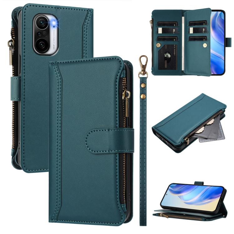 Magnetic Closure 9 Card Slots Zipper Leather Case with Hand Strap, For Xiaomi 12T / 12T Pro / Redmi K50 Ultra, For Xiaomi 12S Ultra, For Xiaomi 12 Pro / 12S Pro, For Xiaomi 12 / 12X / 12S, For Xiaomi 12 Lite, For Xiaomi Poco C40 / Redmi 10C            ...