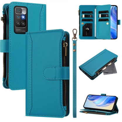 Magnetic Closure 9 Card Slots Zipper Leather Case with Hand Strap, For Redmi 10A / 9C, For Redmi 10 4G / 10 2022, For Redmi Note 10 5G / Note 10T 5G, For Redmi K40 / K40 Pro / Poco F3, For Redmi Note 10 Pro / Note 10 Pro Max