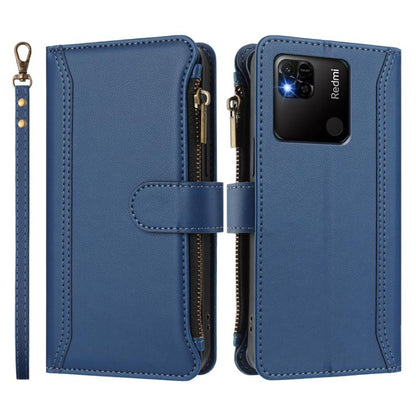 Magnetic Closure 9 Card Slots Zipper Leather Case with Hand Strap, For Redmi 10A / 9C, For Redmi 10 4G / 10 2022, For Redmi Note 10 5G / Note 10T 5G, For Redmi K40 / K40 Pro / Poco F3, For Redmi Note 10 Pro / Note 10 Pro Max