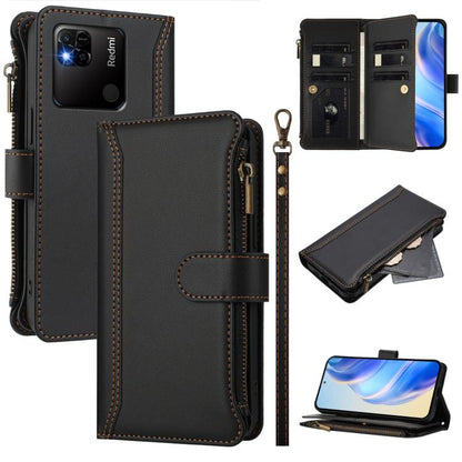 Magnetic Closure 9 Card Slots Zipper Leather Case with Hand Strap, For Redmi 10A / 9C, For Redmi 10 4G / 10 2022, For Redmi Note 10 5G / Note 10T 5G, For Redmi K40 / K40 Pro / Poco F3, For Redmi Note 10 Pro / Note 10 Pro Max