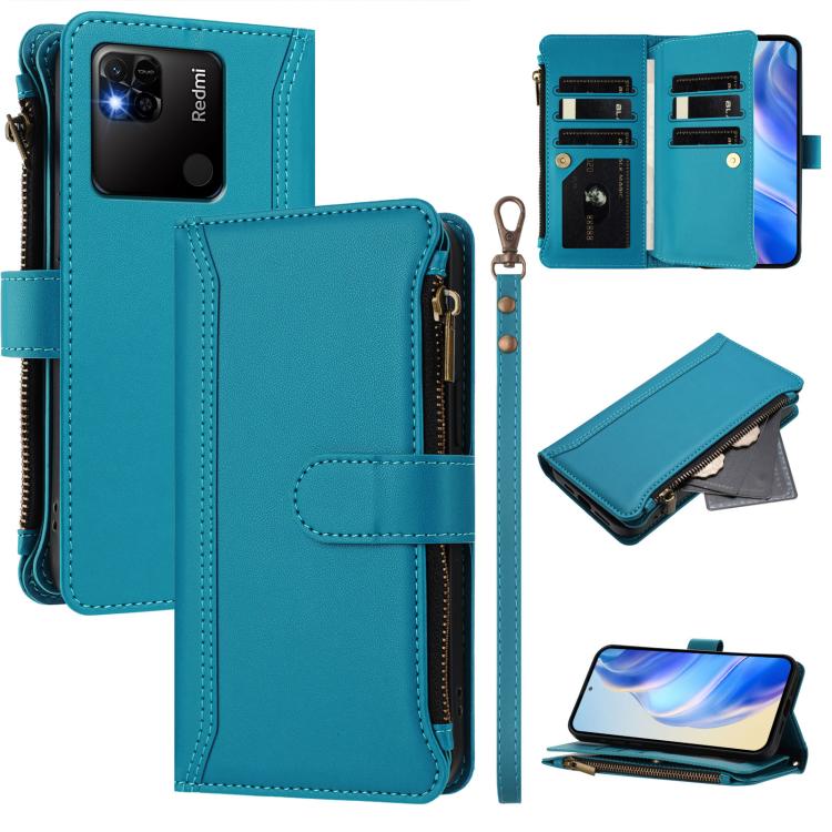 Magnetic Closure 9 Card Slots Zipper Leather Case with Hand Strap, For Redmi 10A / 9C, For Redmi 10 4G / 10 2022, For Redmi Note 10 5G / Note 10T 5G, For Redmi K40 / K40 Pro / Poco F3, For Redmi Note 10 Pro / Note 10 Pro Max