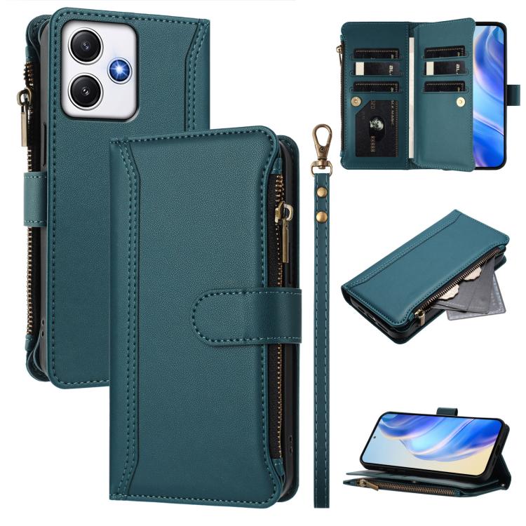 Magnetic Closure 9 Card Slots Zipper Leather Case with Hand Strap, For Redmi K80 / K80 Pro, For Redmi Note 14 Pro 4G, For Redmi Note 14 4G 163.25mm, For Redmi 14C 4G / 14R 5G / A3 Pro, For Redmi Note 14 Pro+ 5G, For Redmi K70 Ultra                     ...