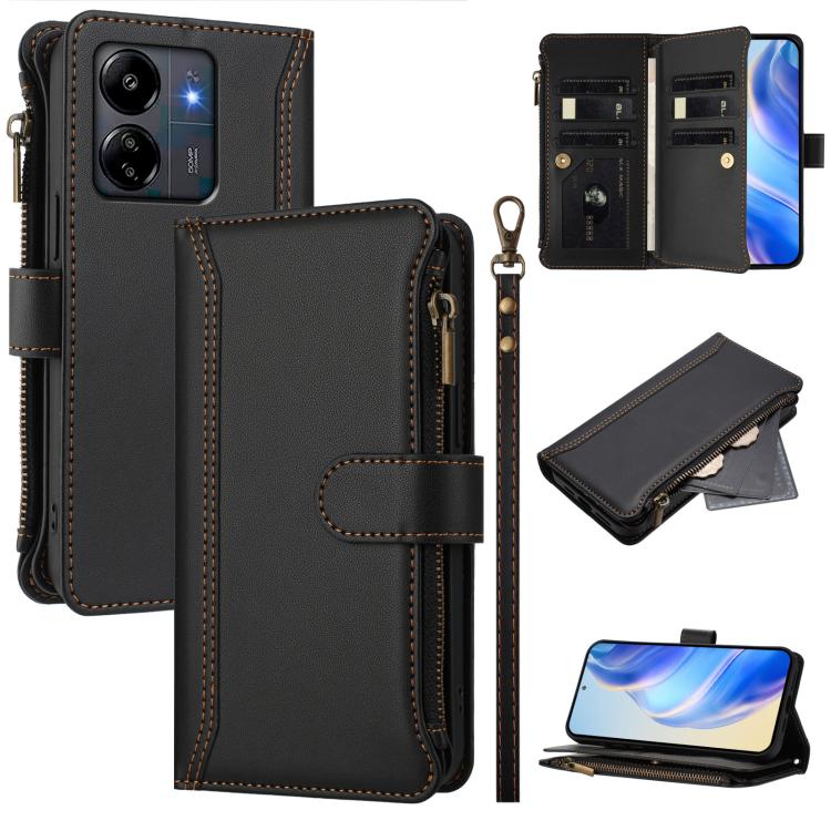 Magnetic Closure 9 Card Slots Zipper Leather Case with Hand Strap, For Redmi K80 / K80 Pro, For Redmi Note 14 Pro 4G, For Redmi Note 14 4G 163.25mm, For Redmi 14C 4G / 14R 5G / A3 Pro, For Redmi Note 14 Pro+ 5G, For Redmi K70 Ultra                     ...