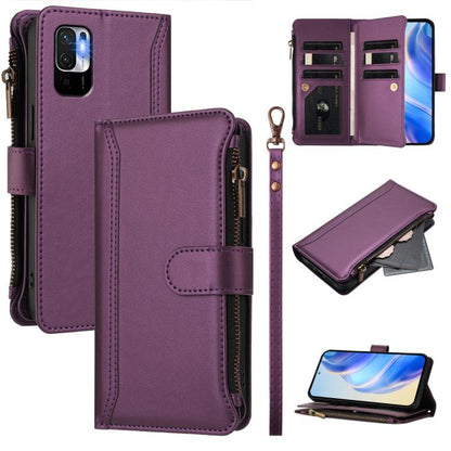Magnetic Closure 9 Card Slots Zipper Leather Case with Hand Strap, For Redmi 10A / 9C, For Redmi 10 4G / 10 2022, For Redmi Note 10 5G / Note 10T 5G, For Redmi K40 / K40 Pro / Poco F3, For Redmi Note 10 Pro / Note 10 Pro Max