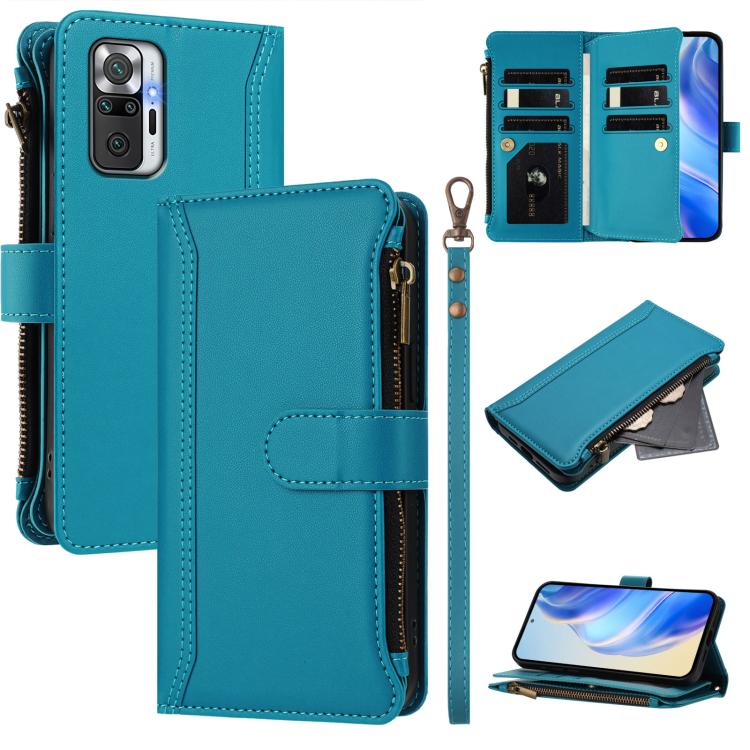 Magnetic Closure 9 Card Slots Zipper Leather Case with Hand Strap, For Redmi 10A / 9C, For Redmi 10 4G / 10 2022, For Redmi Note 10 5G / Note 10T 5G, For Redmi K40 / K40 Pro / Poco F3, For Redmi Note 10 Pro / Note 10 Pro Max