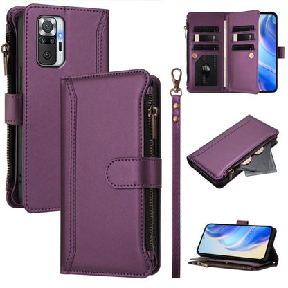 Magnetic Closure 9 Card Slots Zipper Leather Case with Hand Strap, For Redmi 10A / 9C, For Redmi 10 4G / 10 2022, For Redmi Note 10 5G / Note 10T 5G, For Redmi K40 / K40 Pro / Poco F3, For Redmi Note 10 Pro / Note 10 Pro Max