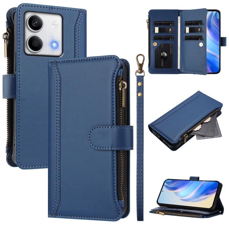 Magnetic Closure 9 Card Slots Zipper Leather Case with Hand Strap, For Redmi K80 / K80 Pro, For Redmi Note 14 Pro 4G, For Redmi Note 14 4G 163.25mm, For Redmi 14C 4G / 14R 5G / A3 Pro, For Redmi Note 14 Pro+ 5G, For Redmi K70 Ultra                     ...