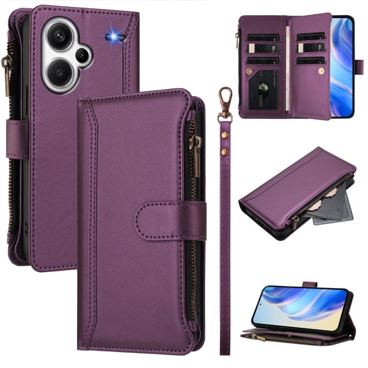 Magnetic Closure 9 Card Slots Zipper Leather Case with Hand Strap, For Redmi K80 / K80 Pro, For Redmi Note 14 Pro 4G, For Redmi Note 14 4G 163.25mm, For Redmi 14C 4G / 14R 5G / A3 Pro, For Redmi Note 14 Pro+ 5G, For Redmi K70 Ultra                     ...