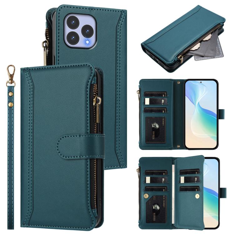 Magnetic Closure 9 Card Slots Zipper Leather Case with Hand Strap, For Wiko T60 / Cubot P80, For Wiko T20