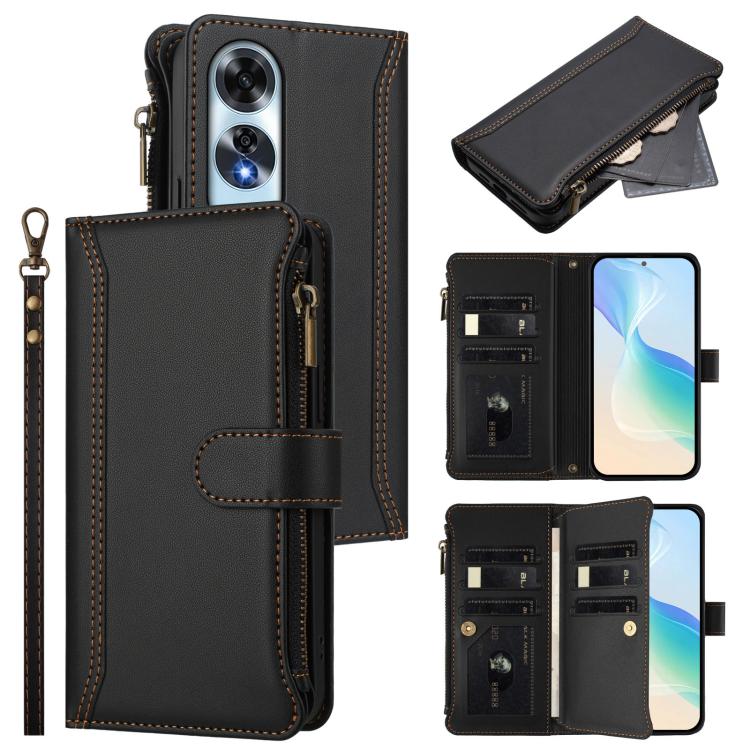 Magnetic Closure 9 Card Slots Zipper Leather Case with Hand Strap, For OPPO F29 Pro 5G Global, For OPPO F29 5G Global, For OPPO Reno13 F 5G/Reno13 F 4G India, For OPPO A3 4G Global / A60 5G Global, For OPPO Find X8 5G Global                            ...