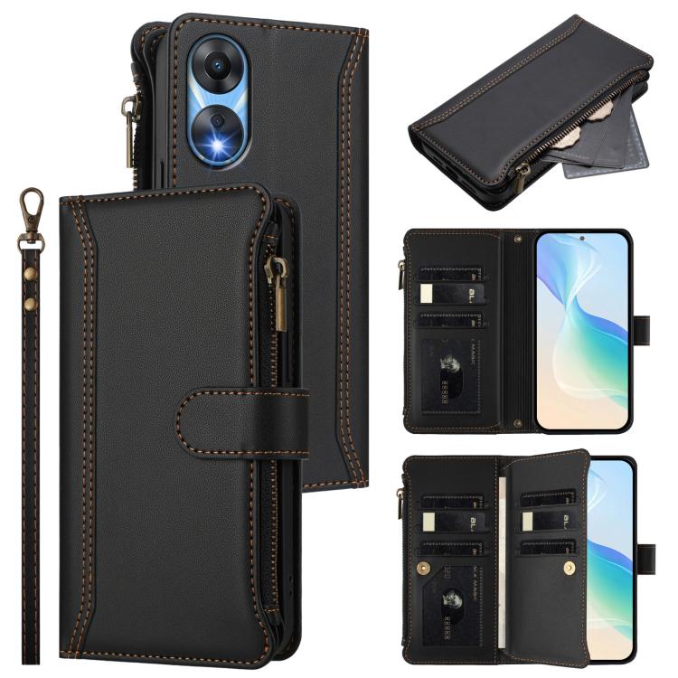 Magnetic Closure 9 Card Slots Zipper Leather Case with Hand Strap, For OPPO Find X8 Pro 5G Global, For OPPO A78 5G Global / A1X 5G, For OPPO Find X6 Pro 5G Global, For OPPO Find X6 5G Global, For OPPO A1 Pro 5G / Reno8 T 5G Global                      ...