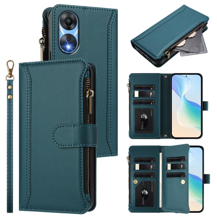 Magnetic Closure 9 Card Slots Zipper Leather Case with Hand Strap, For OPPO Find X8 Pro 5G Global, For OPPO A78 5G Global / A1X 5G, For OPPO Find X6 Pro 5G Global, For OPPO Find X6 5G Global, For OPPO A1 Pro 5G / Reno8 T 5G Global                      ...