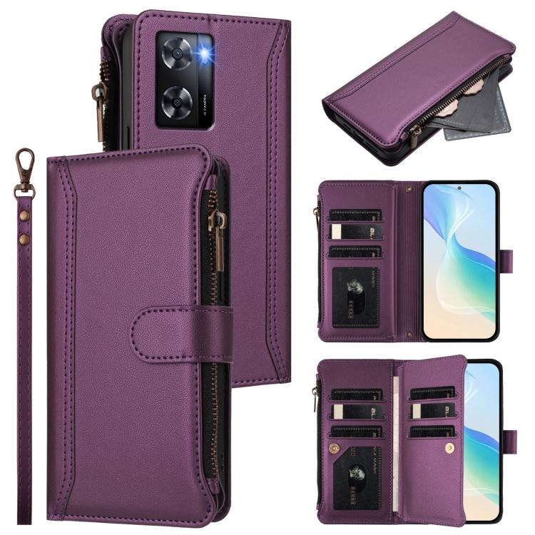 Magnetic Closure 9 Card Slots Zipper Leather Case with Hand Strap, For OPPO Find X8 Pro 5G Global, For OPPO A78 5G Global / A1X 5G, For OPPO Find X6 Pro 5G Global, For OPPO Find X6 5G Global, For OPPO A1 Pro 5G / Reno8 T 5G Global                      ...
