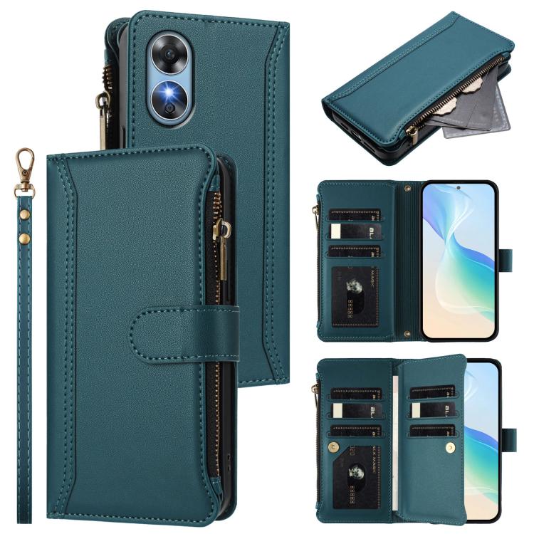 Magnetic Closure 9 Card Slots Zipper Leather Case with Hand Strap, For OPPO Find X8 Pro 5G Global, For OPPO A78 5G Global / A1X 5G, For OPPO Find X6 Pro 5G Global, For OPPO Find X6 5G Global, For OPPO A1 Pro 5G / Reno8 T 5G Global                      ...