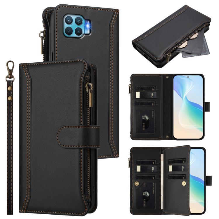 Magnetic Closure 9 Card Slots Zipper Leather Case with Hand Strap, For OPPO F19 Pro / Reno5 F / Reno5 Lite, For OPPO A94 5G Global / Reno5 Z, For OPPO A54 5G / A74 5G, For OPPO A93 4G 2020 Global / F17 Pro, For OPPO A72 / A52 / A92 4G, For OPPO A92S 5G...