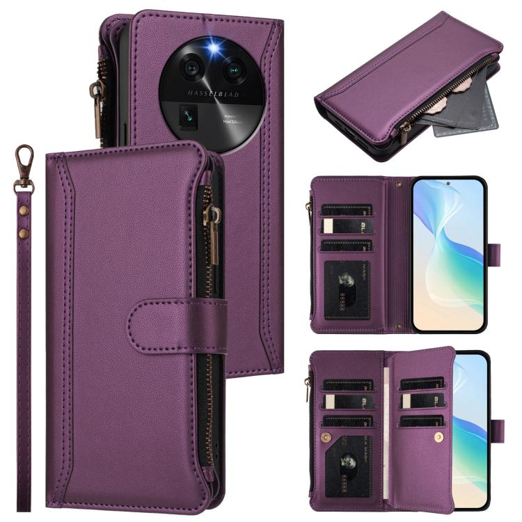 Magnetic Closure 9 Card Slots Zipper Leather Case with Hand Strap, For OPPO Find X8 Pro 5G Global, For OPPO A78 5G Global / A1X 5G, For OPPO Find X6 Pro 5G Global, For OPPO Find X6 5G Global, For OPPO A1 Pro 5G / Reno8 T 5G Global                      ...
