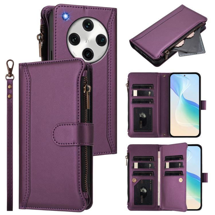 Magnetic Closure 9 Card Slots Zipper Leather Case with Hand Strap, For OPPO Find X8 Pro 5G Global, For OPPO A78 5G Global / A1X 5G, For OPPO Find X6 Pro 5G Global, For OPPO Find X6 5G Global, For OPPO A1 Pro 5G / Reno8 T 5G Global                      ...