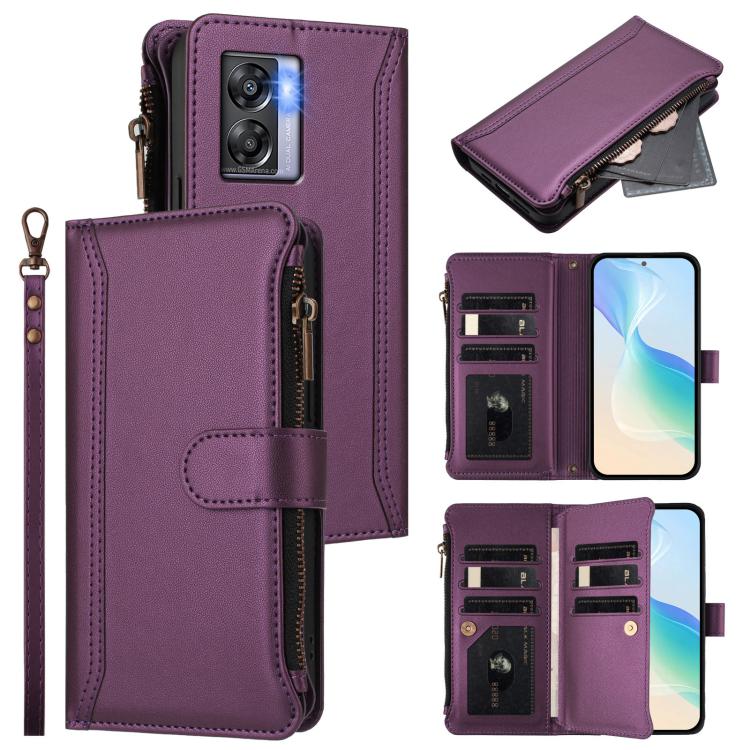 Magnetic Closure 9 Card Slots Zipper Leather Case with Hand Strap, For OPPO Find X8 Pro 5G Global, For OPPO A78 5G Global / A1X 5G, For OPPO Find X6 Pro 5G Global, For OPPO Find X6 5G Global, For OPPO A1 Pro 5G / Reno8 T 5G Global                      ...