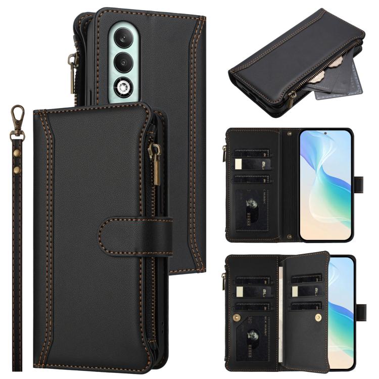 Magnetic Closure 9 Card Slots Zipper Leather Case with Hand Strap, For OPPO F29 Pro 5G Global, For OPPO F29 5G Global, For OPPO Reno13 F 5G/Reno13 F 4G India, For OPPO A3 4G Global / A60 5G Global, For OPPO Find X8 5G Global                            ...