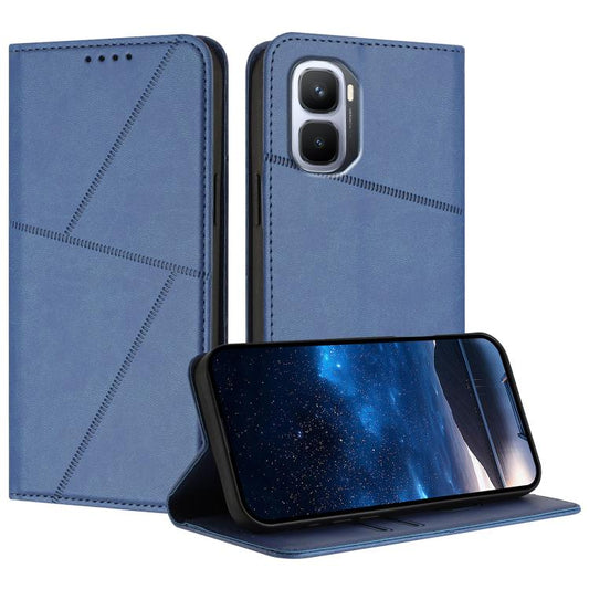 Blue leather flip phone case with frosted back, dual camera cutout, magnetic closure