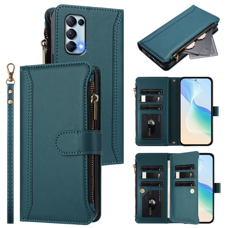 Magnetic Closure 9 Card Slots Zipper Leather Case with Hand Strap, For OPPO Reno8 4G Global / Reno7 4G Global, For OPPO Reno9 5G / 9 Pro 5G, For OPPO Reno8 Pro+ 5G, For OPPO Reno8 Pro 5G, For OPPO Reno8 5G Global, For OPPO Reno7 5G Global / Find X5 Lit...
