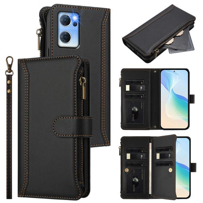 Magnetic Closure 9 Card Slots Zipper Leather Case with Hand Strap, For OPPO Reno8 4G Global / Reno7 4G Global, For OPPO Reno9 5G / 9 Pro 5G, For OPPO Reno8 Pro+ 5G, For OPPO Reno8 Pro 5G, For OPPO Reno8 5G Global, For OPPO Reno7 5G Global / Find X5 Lit...