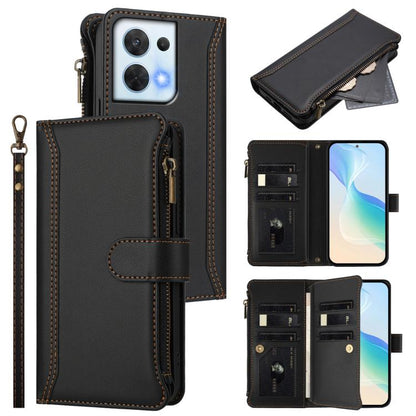 Magnetic Closure 9 Card Slots Zipper Leather Case with Hand Strap, For OPPO Reno8 4G Global / Reno7 4G Global, For OPPO Reno9 5G / 9 Pro 5G, For OPPO Reno8 Pro+ 5G, For OPPO Reno8 Pro 5G, For OPPO Reno8 5G Global, For OPPO Reno7 5G Global / Find X5 Lit...