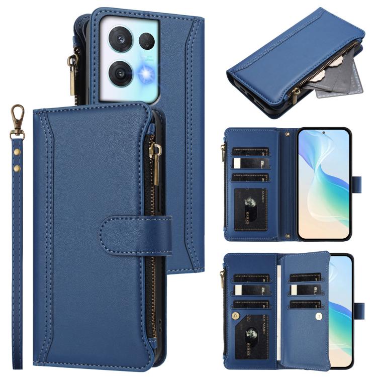 Magnetic Closure 9 Card Slots Zipper Leather Case with Hand Strap, For OPPO Reno8 4G Global / Reno7 4G Global, For OPPO Reno9 5G / 9 Pro 5G, For OPPO Reno8 Pro+ 5G, For OPPO Reno8 Pro 5G, For OPPO Reno8 5G Global, For OPPO Reno7 5G Global / Find X5 Lit...