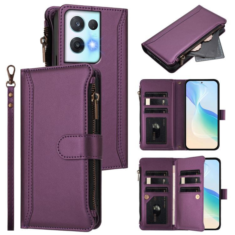Magnetic Closure 9 Card Slots Zipper Leather Case with Hand Strap, For OPPO Reno8 4G Global / Reno7 4G Global, For OPPO Reno9 5G / 9 Pro 5G, For OPPO Reno8 Pro+ 5G, For OPPO Reno8 Pro 5G, For OPPO Reno8 5G Global, For OPPO Reno7 5G Global / Find X5 Lit...