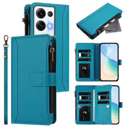 Magnetic Closure 9 Card Slots Zipper Leather Case with Hand Strap, For OPPO Reno8 4G Global / Reno7 4G Global, For OPPO Reno9 5G / 9 Pro 5G, For OPPO Reno8 Pro+ 5G, For OPPO Reno8 Pro 5G, For OPPO Reno8 5G Global, For OPPO Reno7 5G Global / Find X5 Lit...