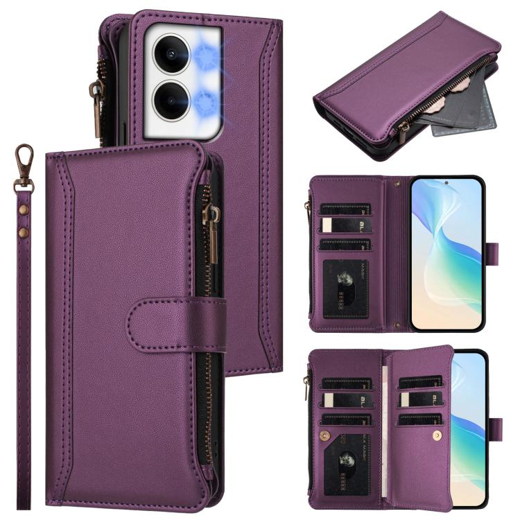 Magnetic Closure 9 Card Slots Zipper Leather Case with Hand Strap, For OPPO Reno8 4G Global / Reno7 4G Global, For OPPO Reno9 5G / 9 Pro 5G, For OPPO Reno8 Pro+ 5G, For OPPO Reno8 Pro 5G, For OPPO Reno8 5G Global, For OPPO Reno7 5G Global / Find X5 Lit...