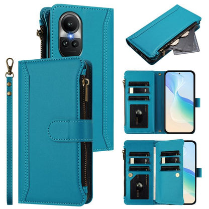 Magnetic Closure 9 Card Slots Zipper Leather Case with Hand Strap, For OPPO A5 5G / A3 Pro 5G Global, For OPPO Reno14 Pro 5G Global, For OPPO Reno14 5G Global, For OPPO Reno13 Pro 5G Global, For OPPO Reno13 5G Global, For OPPO Reno13 F 5G Global       ...