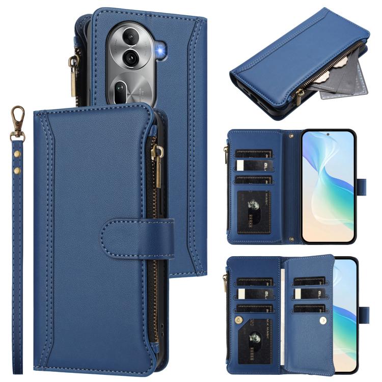 Magnetic Closure 9 Card Slots Zipper Leather Case with Hand Strap, For OPPO A5 5G / A3 Pro 5G Global, For OPPO Reno14 Pro 5G Global, For OPPO Reno14 5G Global, For OPPO Reno13 Pro 5G Global, For OPPO Reno13 5G Global, For OPPO Reno13 F 5G Global       ...