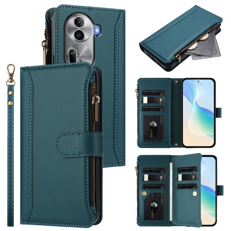 Magnetic Closure 9 Card Slots Zipper Leather Case with Hand Strap, For OPPO A5 5G / A3 Pro 5G Global, For OPPO Reno14 Pro 5G Global, For OPPO Reno14 5G Global, For OPPO Reno13 Pro 5G Global, For OPPO Reno13 5G Global, For OPPO Reno13 F 5G Global       ...