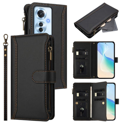 Magnetic Closure 9 Card Slots Zipper Leather Case with Hand Strap, For OPPO A5 5G / A3 Pro 5G Global, For OPPO Reno14 Pro 5G Global, For OPPO Reno14 5G Global, For OPPO Reno13 Pro 5G Global, For OPPO Reno13 5G Global, For OPPO Reno13 F 5G Global       ...