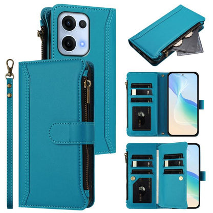 Magnetic Closure 9 Card Slots Zipper Leather Case with Hand Strap, For OPPO A5 5G / A3 Pro 5G Global, For OPPO Reno14 Pro 5G Global, For OPPO Reno14 5G Global, For OPPO Reno13 Pro 5G Global, For OPPO Reno13 5G Global, For OPPO Reno13 F 5G Global       ...
