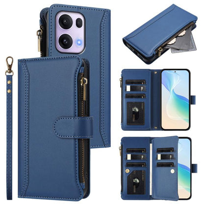 Magnetic Closure 9 Card Slots Zipper Leather Case with Hand Strap, For OPPO A5 5G / A3 Pro 5G Global, For OPPO Reno14 Pro 5G Global, For OPPO Reno14 5G Global, For OPPO Reno13 Pro 5G Global, For OPPO Reno13 5G Global, For OPPO Reno13 F 5G Global       ...