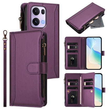 Magnetic Closure 9 Card Slots Zipper Leather Case with Hand Strap, For OPPO A5 5G / A3 Pro 5G Global, For OPPO Reno14 Pro 5G Global, For OPPO Reno14 5G Global, For OPPO Reno13 Pro 5G Global, For OPPO Reno13 5G Global, For OPPO Reno13 F 5G Global       ...